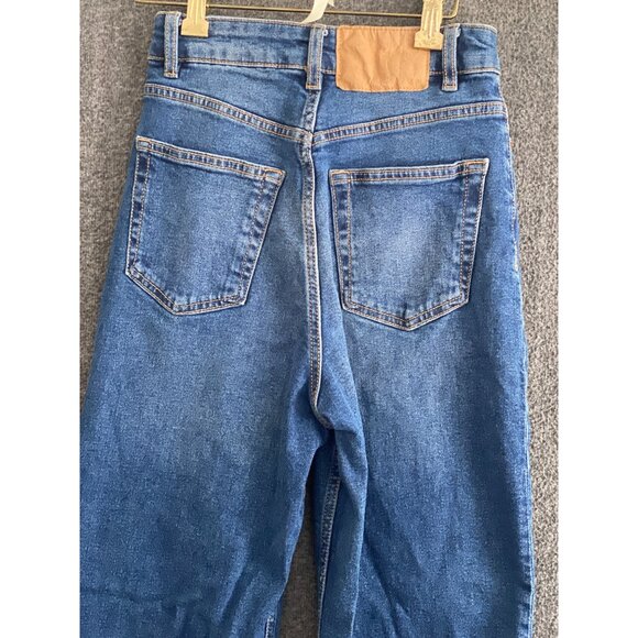 H&M Divided Jeans Washed Dark Blue Denim High Waist XS Straight Leg Women - Picture 10 of 13